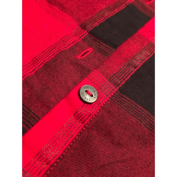 Victorias Secret Womens Plaid Shirt & Sherpa Shorts Set S Red & Black - Picture 6 of 11